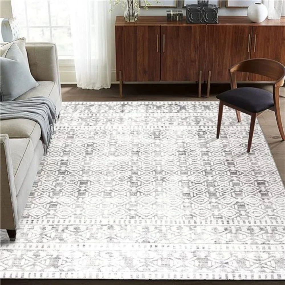 Machine Washable Rug - Stain Resistant - Light Gray Ivory, 3' x 5'